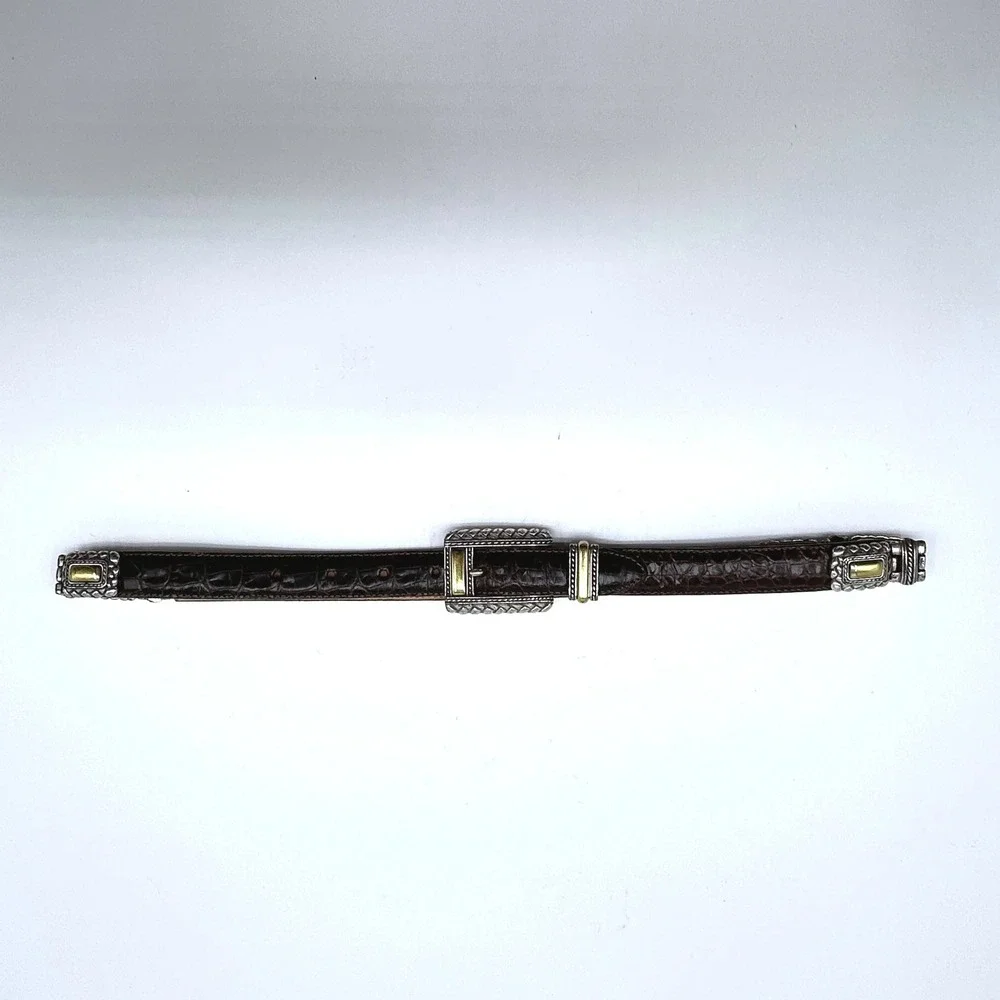 Brighton Womens Black Croc Embossed Leather Belt Silver Gold Western 44209 M 36